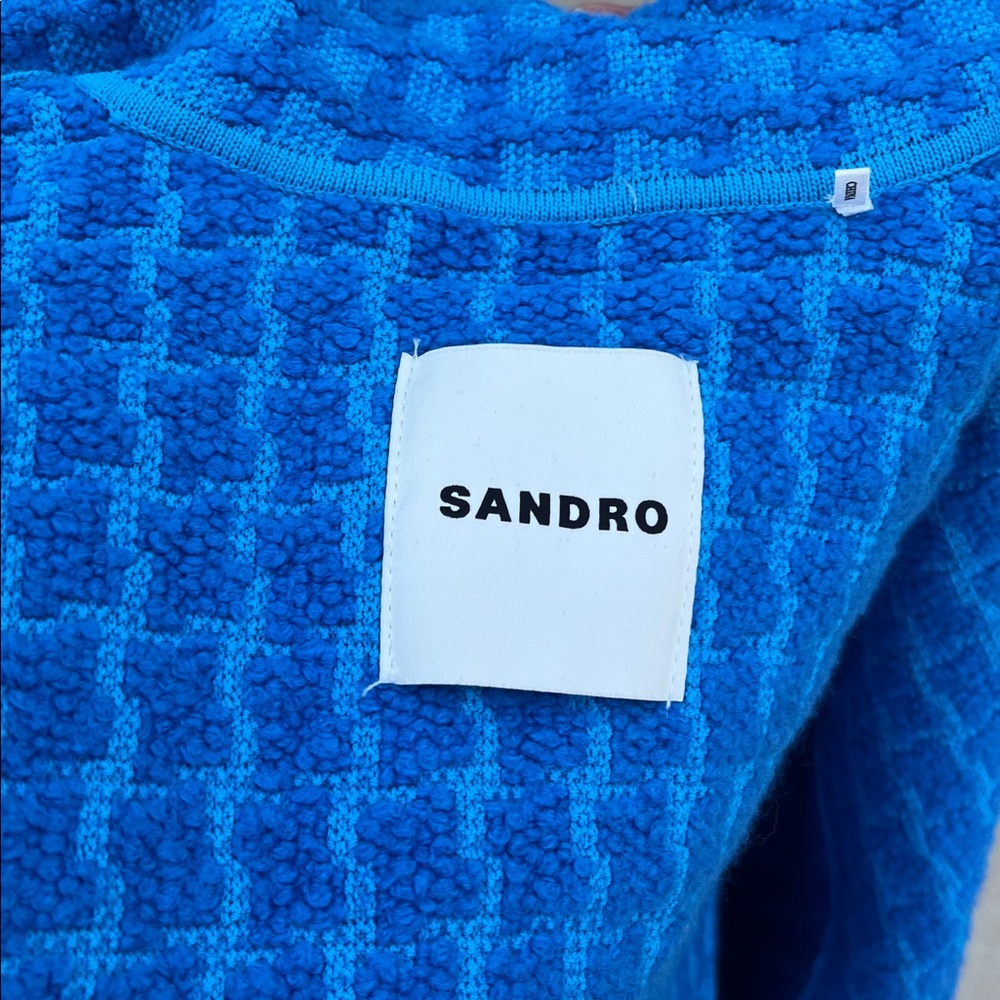 Sandro cropped blue houndstooth tweed jacket - Picture 6 of 9